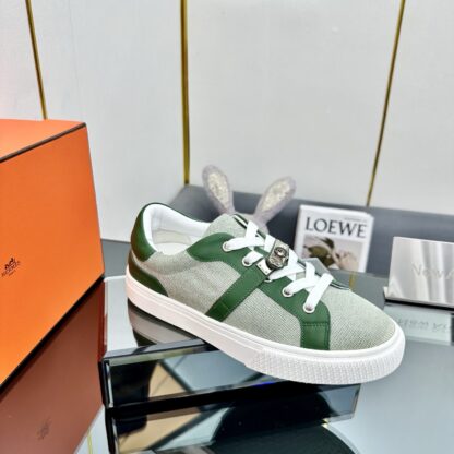 Hermes green and white couple's lace-up thick-soled fashionable casual shoes - Image 3