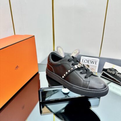 Hermes pure black couple's lace-up thick-soled fashionable casual shoes - Image 3