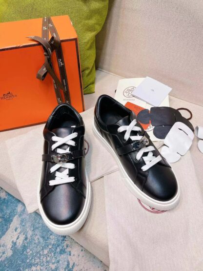 Hermes black latest kelly shoe buckle classic flat casual shoes - Image 4