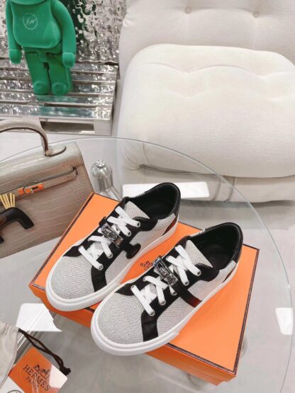 Hermes black and gray latest kelly shoe buckle classic flat breathable casual shoes - Image 4