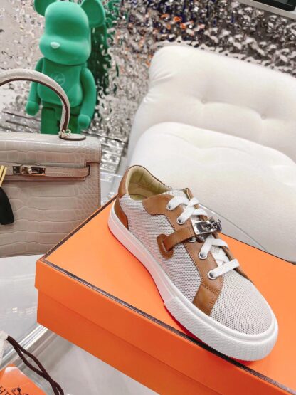 Hermes beige brown latest kelly shoe buckle classic flat casual shoes - Image 4