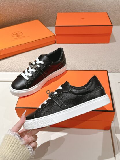 Hermes black and white latest kelly shoe buckle classic flat casual shoes - Image 4