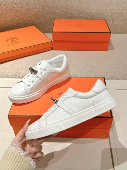 Hermes pure white latest kelly shoe buckle classic flat casual shoes - Image 4