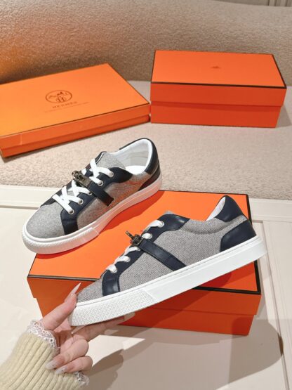 Hermes blue grey latest kelly shoe buckle classic flat casual shoes - Image 4