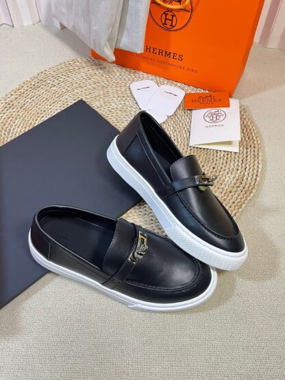Hermes kelly shoe buckle black stylish noble casual loafers - Image 4