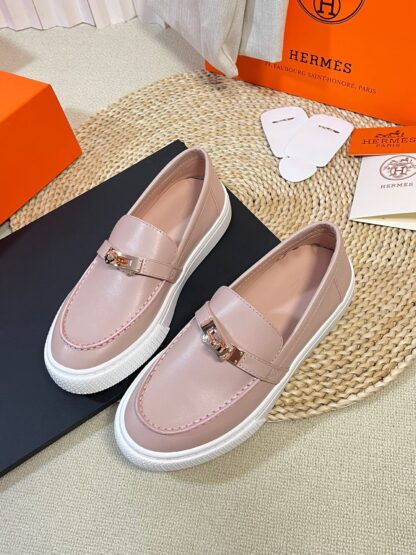 Hermes Kelly shoe buckle pink fashion noble casual loafers - Image 4