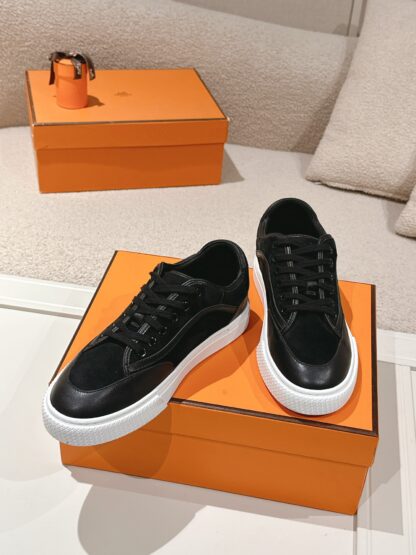 Hermes couple black fashion casual skateboard shoes - Image 4