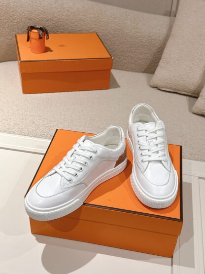 Hermes couple white fashion casual skateboard shoes - Image 4