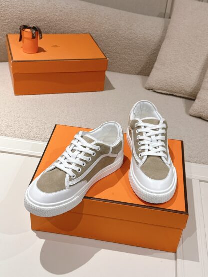 Hermes couple white apricot fashion casual skateboard shoes - Image 4