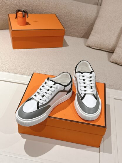 Hermes couple white and black fashion casual skateboard shoes - Image 4