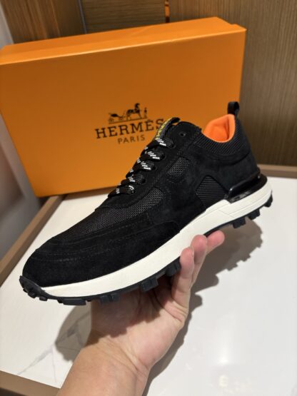 Hermès men's black and orange breathable sneakers - Image 4