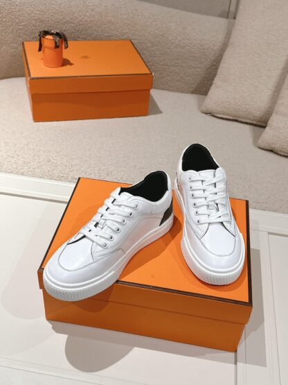 Hermes couple white and black fashion retro casual skateboard shoes - Image 4