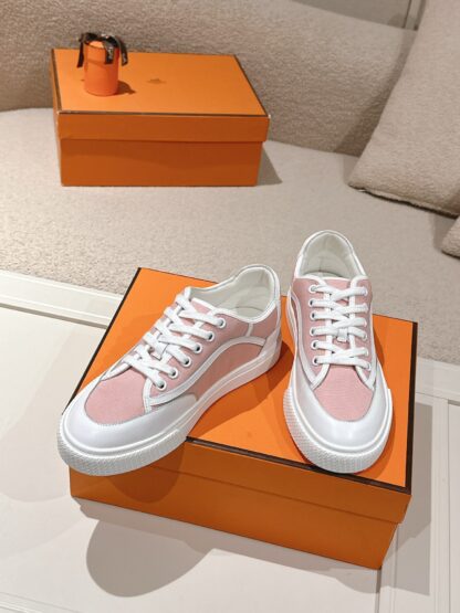 Hermes couple pink and white fashion retro casual skateboard shoes - Image 4