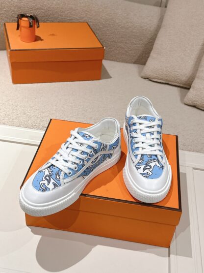 Hermes couple blue and white fashion retro casual skateboard shoes - Image 4