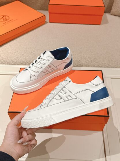 Hermes couple white and blue fashion retro casual skateboard shoes - Image 4