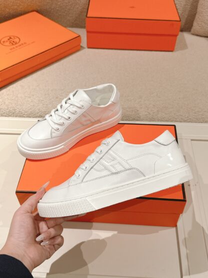 Hermes couple pure white fashion retro casual skateboard shoes - Image 4