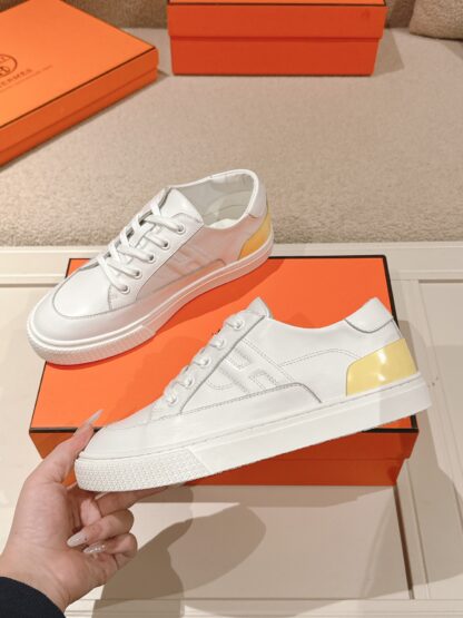Hermes couple white and yellow fashion retro casual skateboard shoes - Image 4