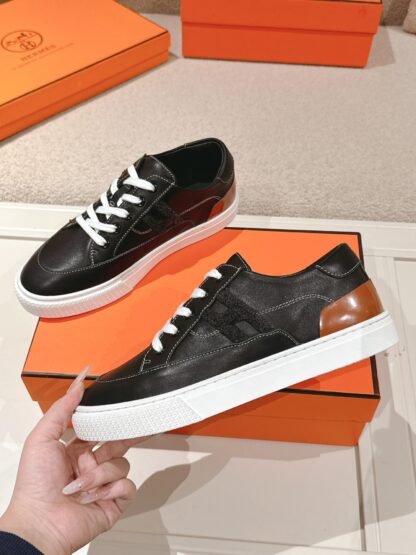 Hermes couple black brown fashion retro casual skateboard shoes - Image 4