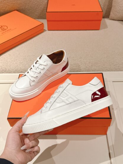 Hermes white and brown couple fashion casual skateboard shoes - Image 4
