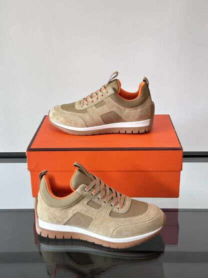 Hermès lightweight and versatile fashion apricot orange color matching sneakers - Image 4
