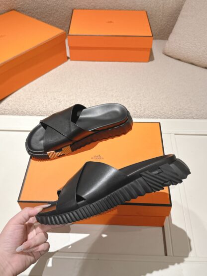Hermes black brown comfortable casual style cross-slippers - Image 4