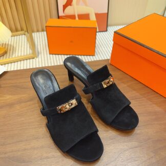 Hermès black handmade stiletto sandals