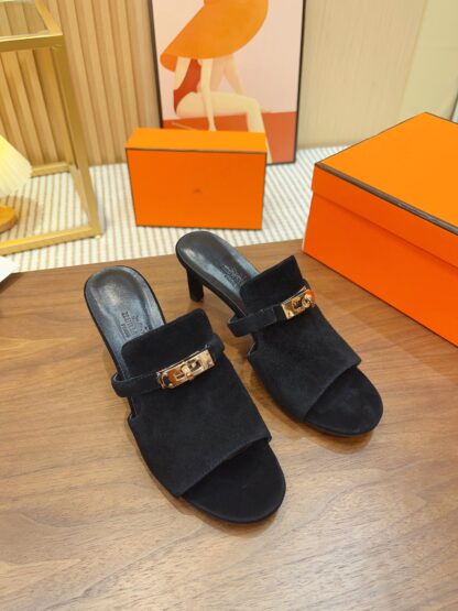 Hermès black handmade stiletto sandals