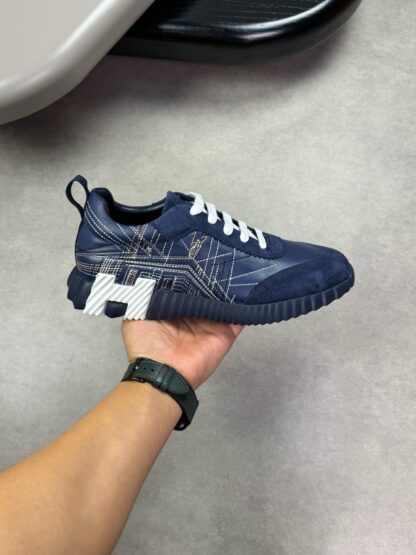 Hermès blue and white color matching embroidery brand temperament thick-soled casual shoes - Image 4
