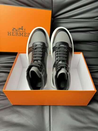 Hermes high-end noble gray and black high-top casual shoes - Image 4