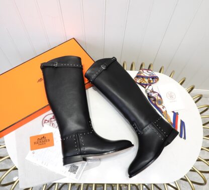 Hermès classic kelly buckle black mid-calf boots - Image 4