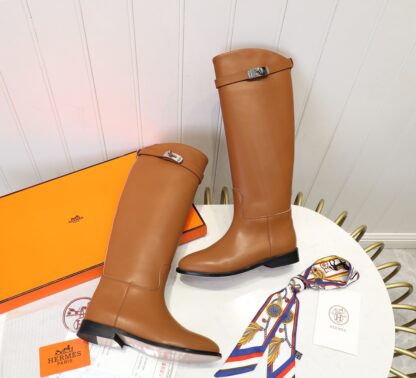 Hermès classic kelly buckle brown mid-calf boots - Image 4