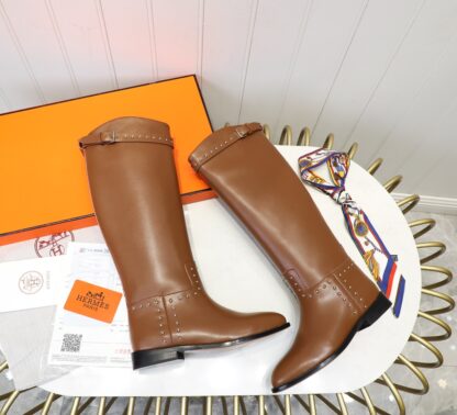 Hermès classic kelly buckle brown fashion mid-calf boots - Image 4
