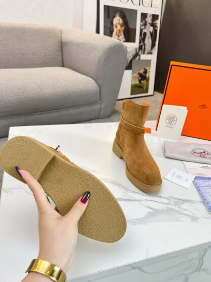 Hermès Classic Brown Silver Buckle Suede Biker Boots - Image 4