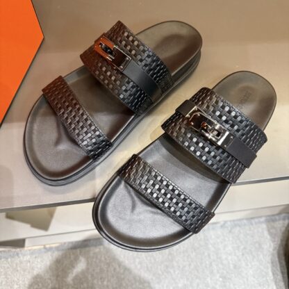 Hermes summer black silver buckle pure handmade high-end sandals - Image 4