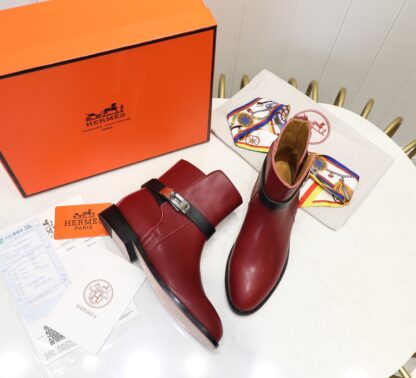 Hermès classic red silver buckle fashion knight boots Hermès classic red silver buckle fashion knight boots - Image 3