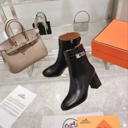 Hermes autumn and winter fashion black women's short boots heel height 7cm - Image 3