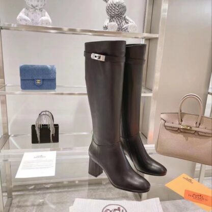 Hermes autumn and winter fashion black women's long boots heel height 7cm - Image 3
