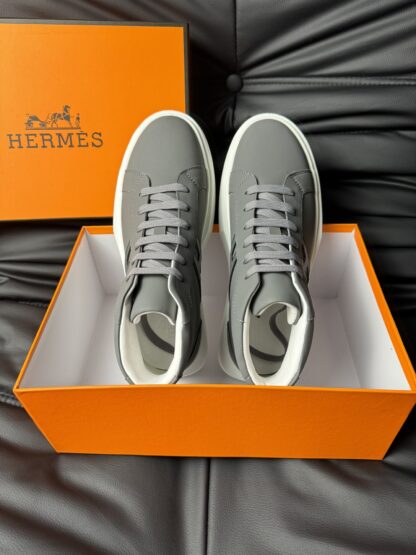 Hermes dark grey leather high-end luxury casual shoes - Image 4