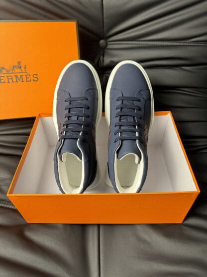 Hermes dark blue leather high-end noble high-top casual shoes - Image 4