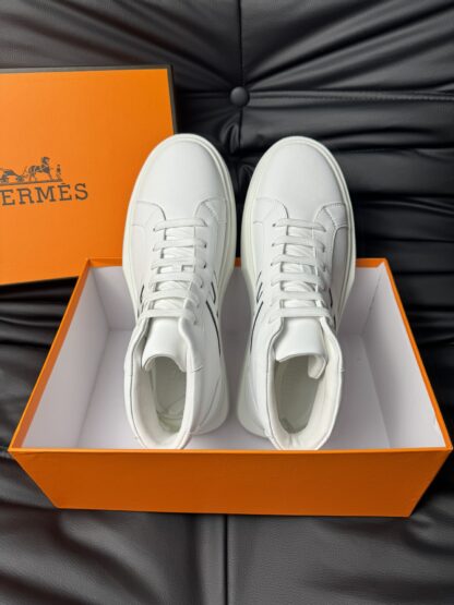 Hermes white leather high-end noble high-top casual shoes - Image 4