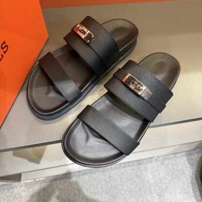 Hermes black gold buckle summer pure handmade high-end sandals - Image 4
