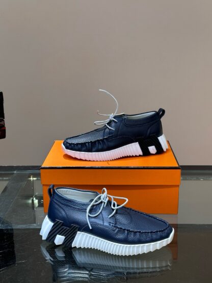 Hermes men's lace-up dark blue versatile simple casual sports shoes - Image 4