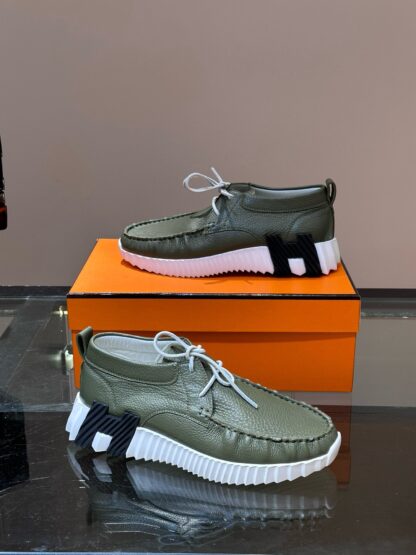 Hermes men's lace-up dark green versatile simple casual sports shoes - Image 4