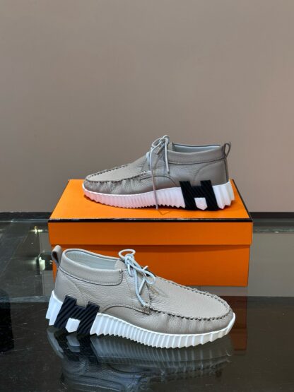 Hermès men's lace-up apricot grey versatile simple casual sneakers - Image 4