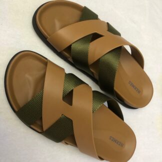 Hermès Brown and Green Braided Slippers