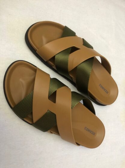 Hermès Brown and Green Braided Slippers
