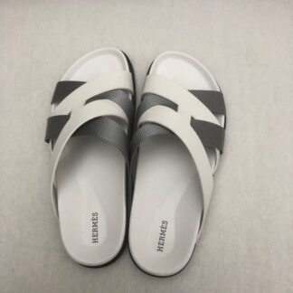 Hermès white and grey woven slippers