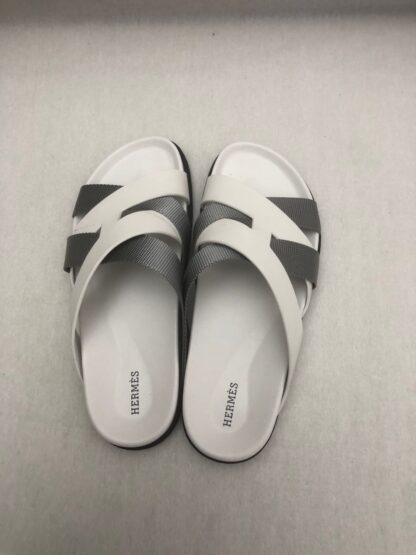 Hermès white and grey woven slippers