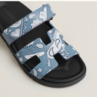 Hermès couple light blue and white woven sandals