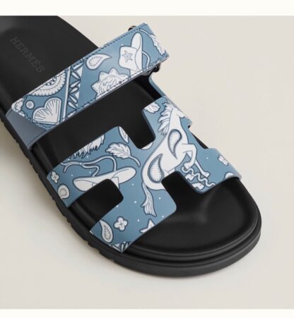 Hermès couple light blue and white woven sandals